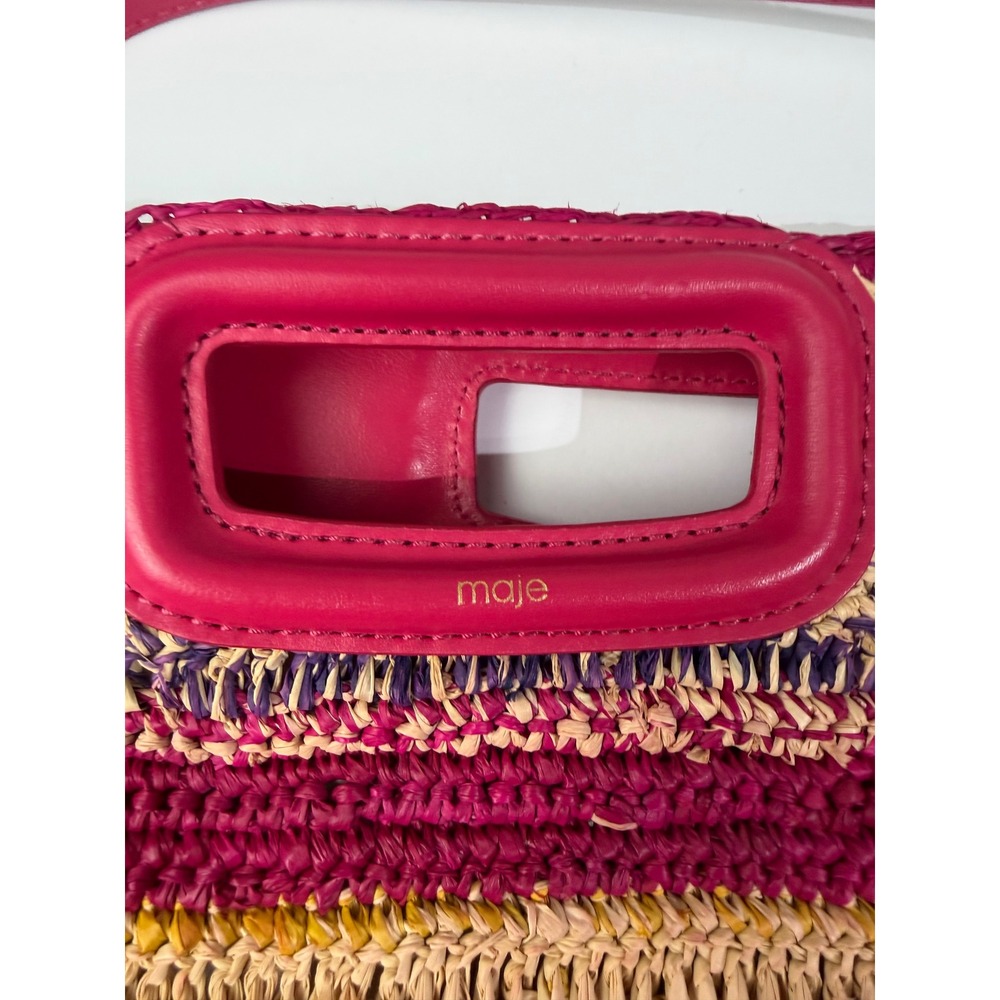 Maje Striped Straw Satchel Multicolor Stripe Pink Raffia Crossbody Euro Summer - Picture 3 of 16